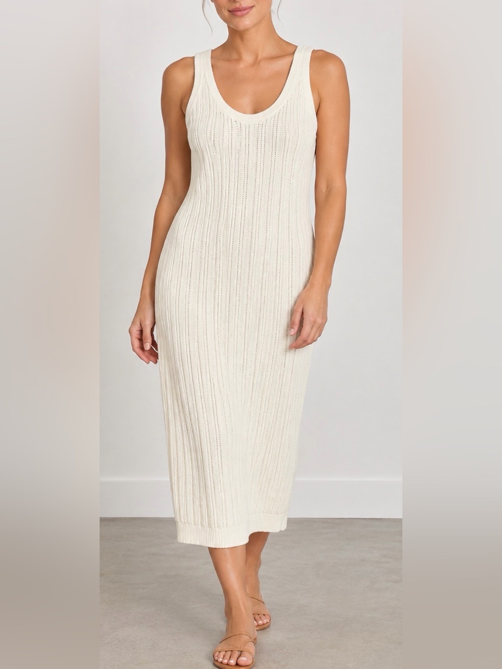Banana Republic Ivory Cotton Knit Sleeveless Midi Dress Size Small